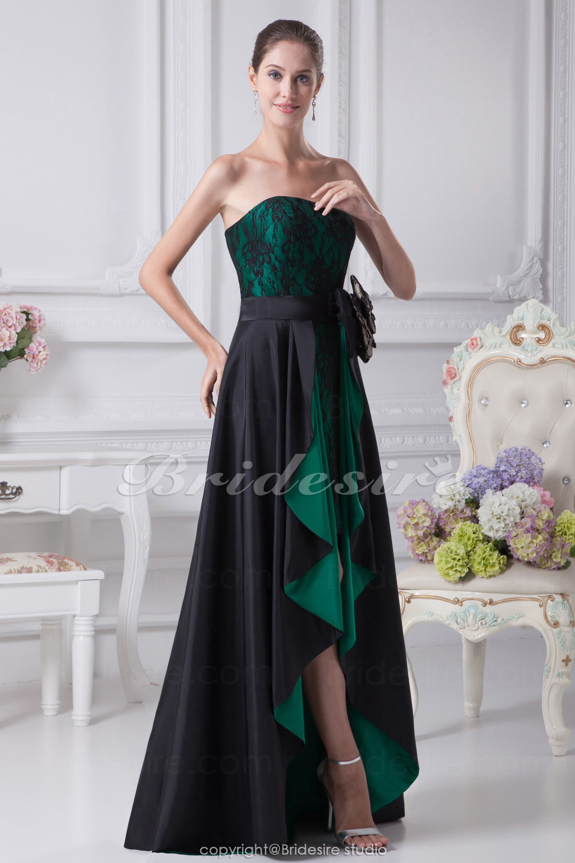 A-line Sweetheart Asymmetrical Short/Mini Sleeveless Taffeta Lace Dress - Thumbnail 5
