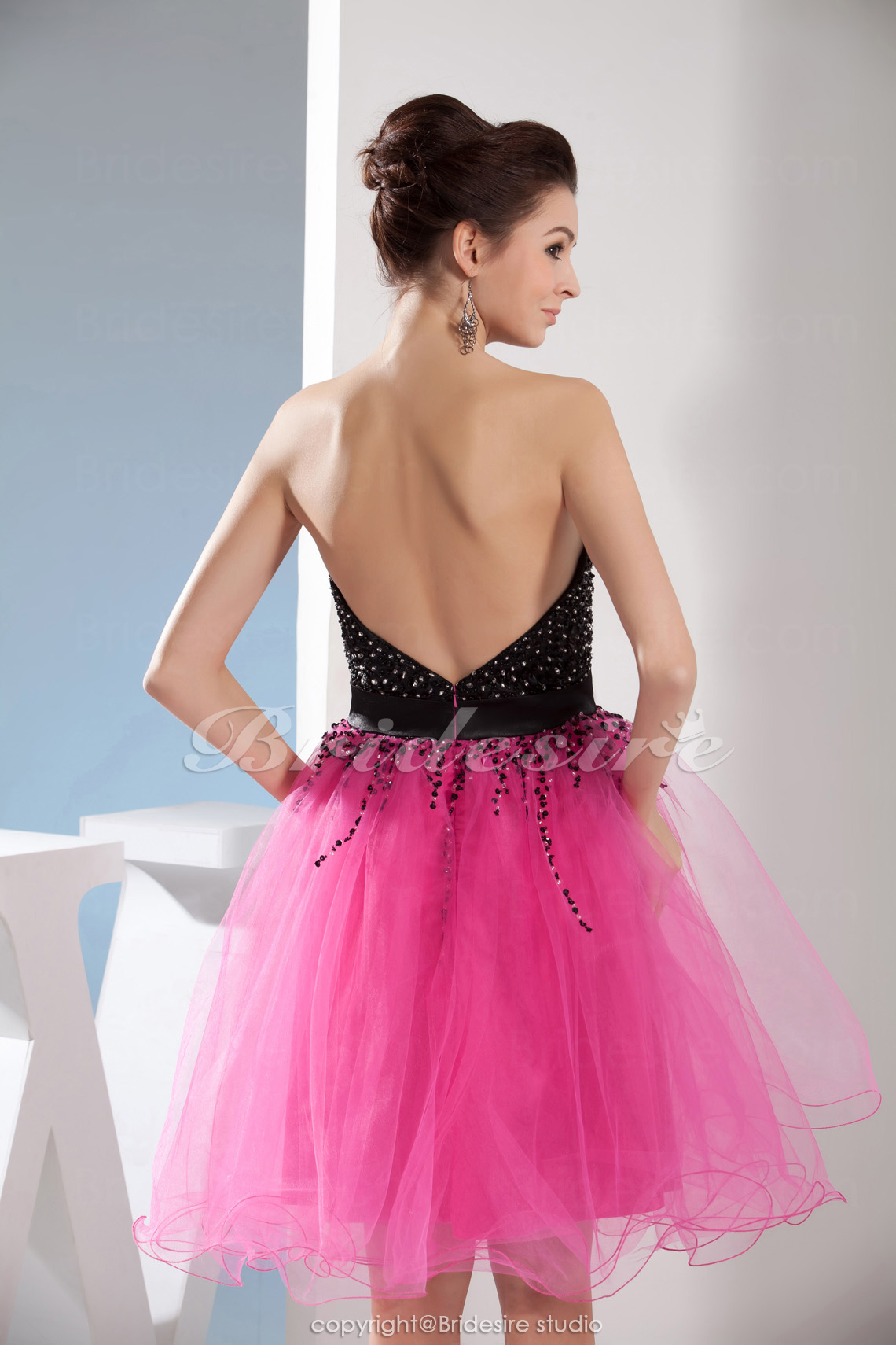 A-line Sweetheart Knee-length Sleeveless Organza Dress - Thumbnail 3