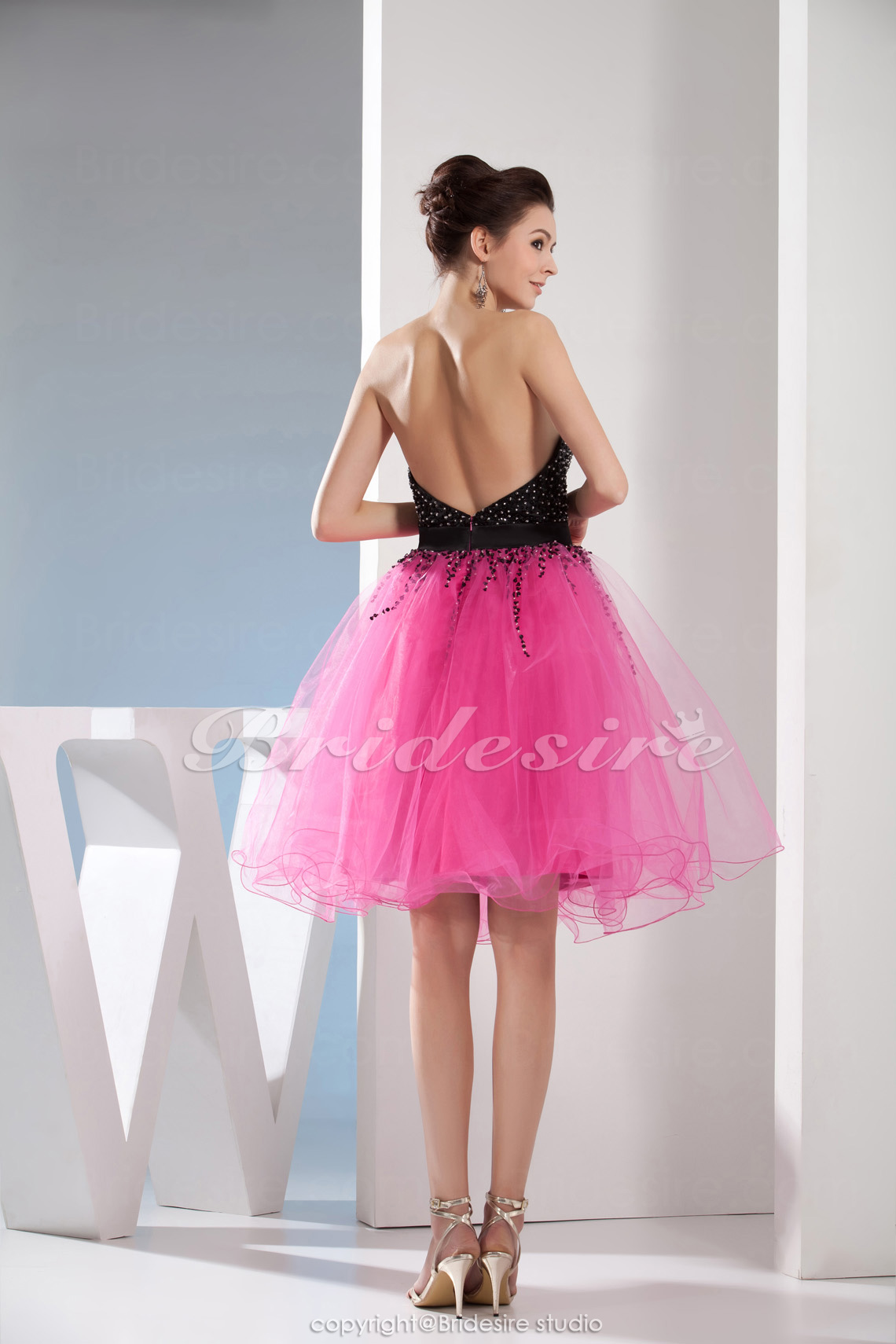 A-line Sweetheart Knee-length Sleeveless Organza Dress - Thumbnail 4