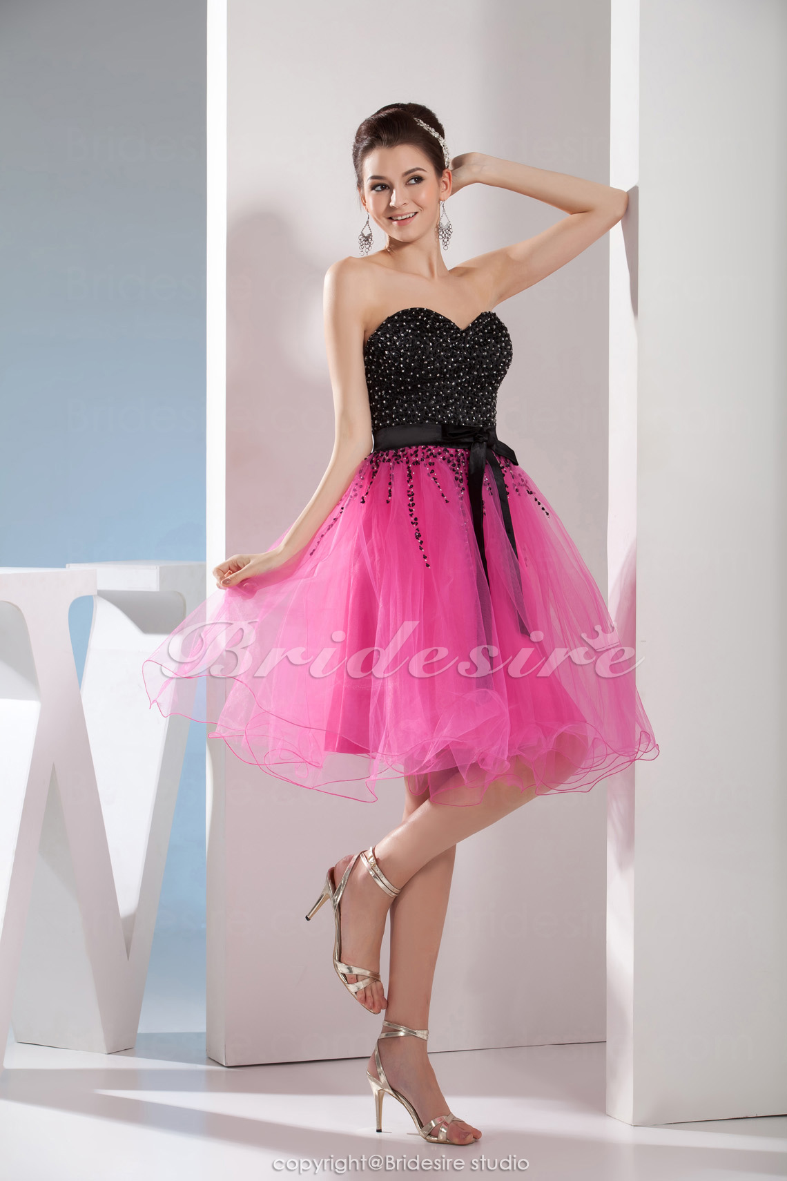 A-line Sweetheart Knee-length Sleeveless Organza Dress - Thumbnail 5