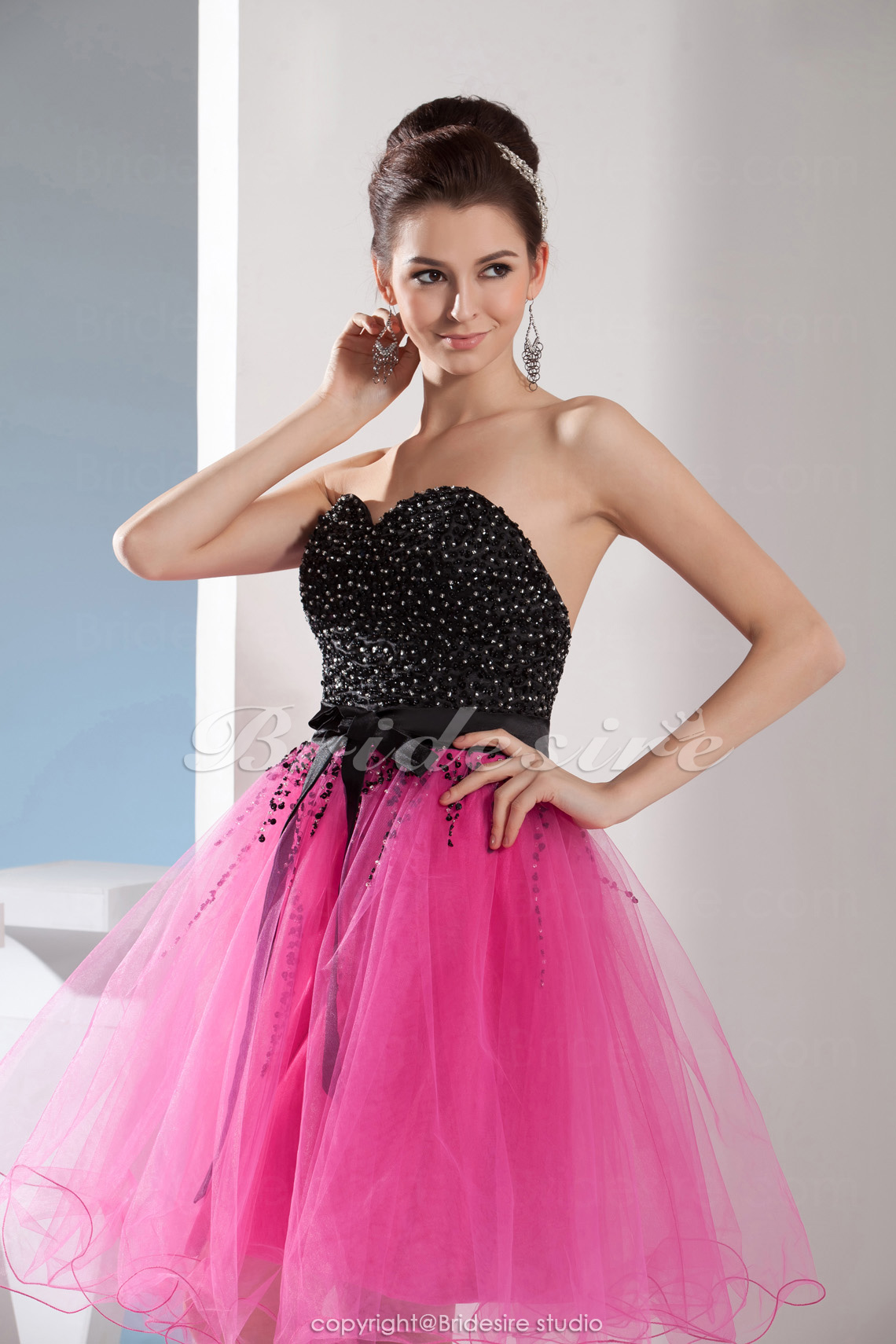 A-line Sweetheart Knee-length Sleeveless Organza Dress - Thumbnail 6