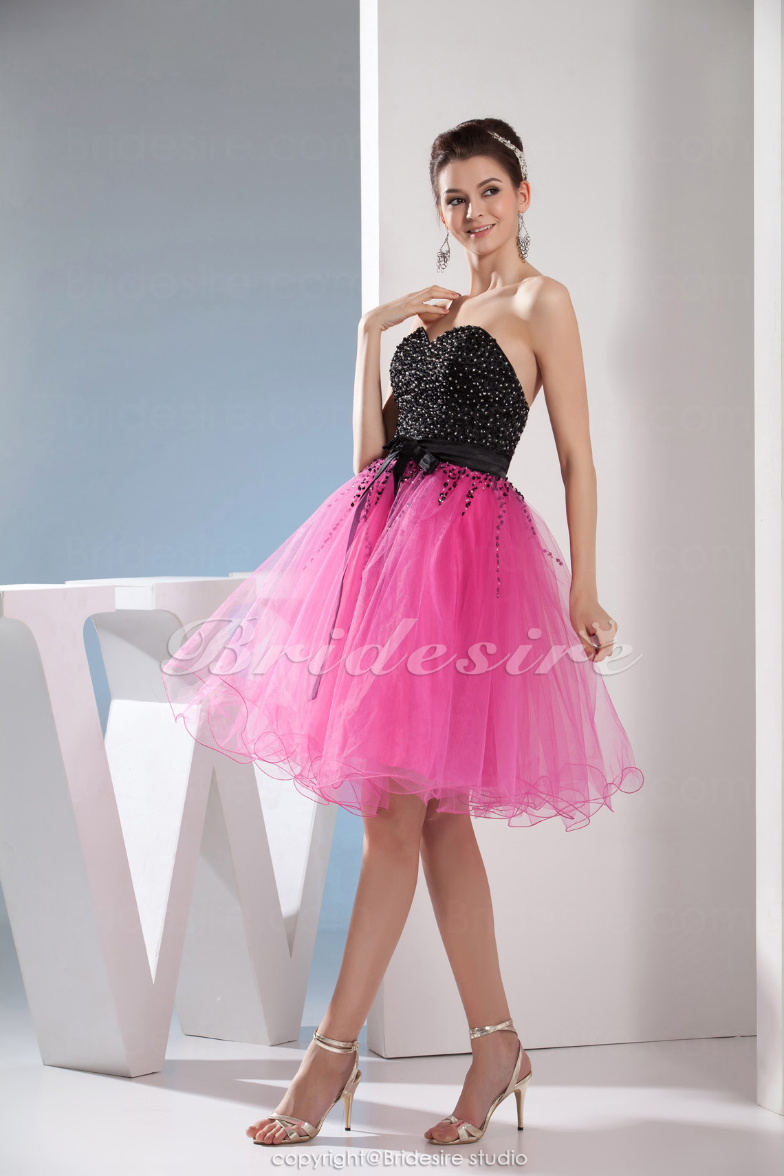 A-line Sweetheart Knee-length Sleeveless Organza Dress - Thumbnail 7