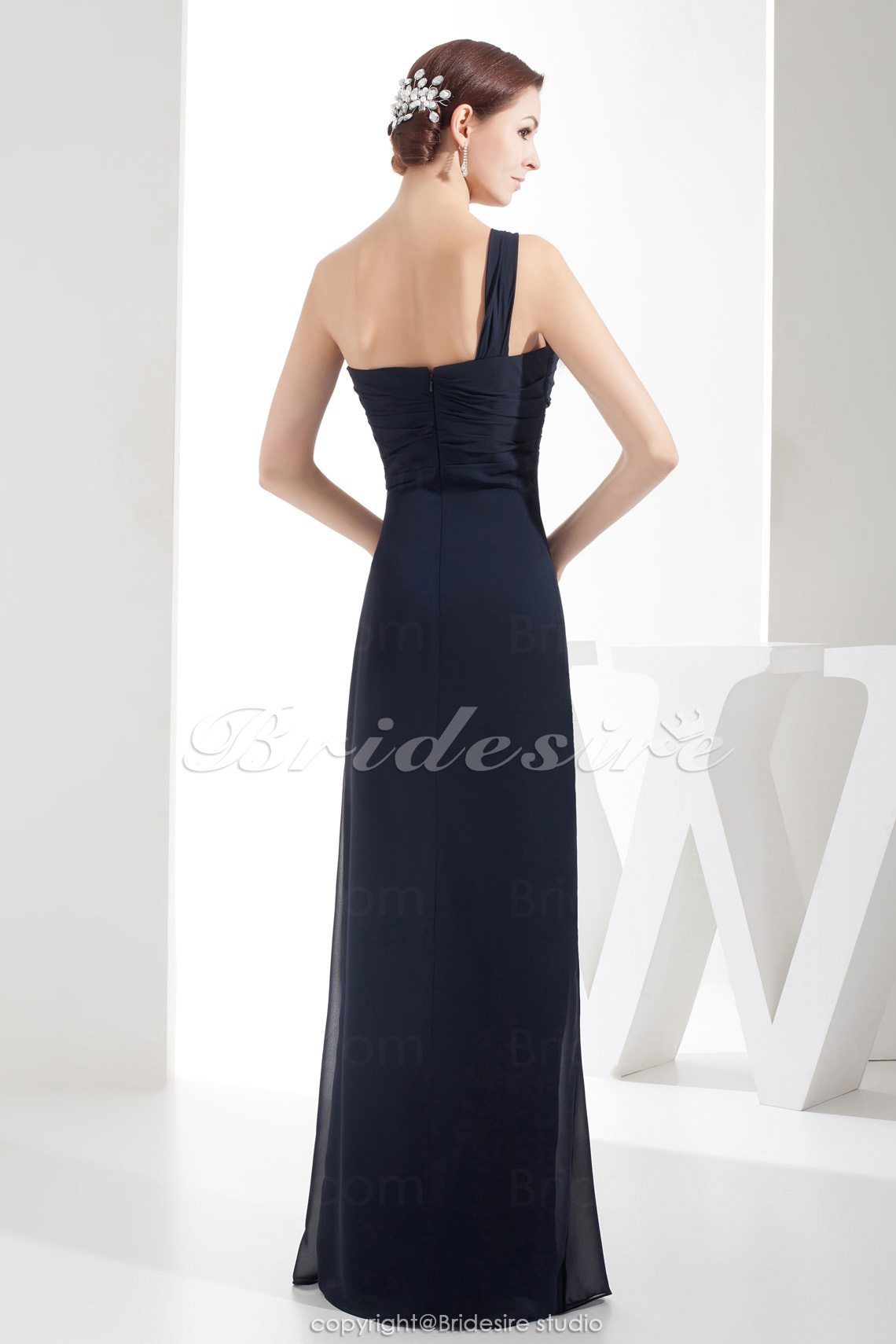 Sheath/Column One Shoulder Floor-length Sleeveless Chiffon Bridesmaid Dress - Thumbnail 5