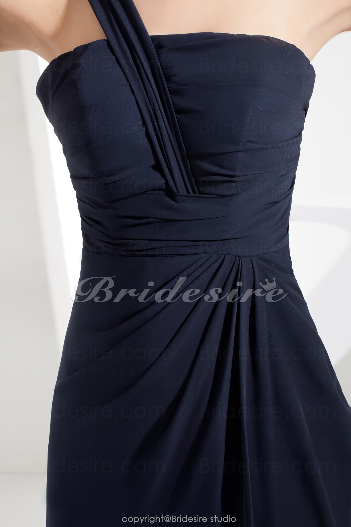 Sheath/Column One Shoulder Floor-length Sleeveless Chiffon Bridesmaid Dress - Thumbnail 7