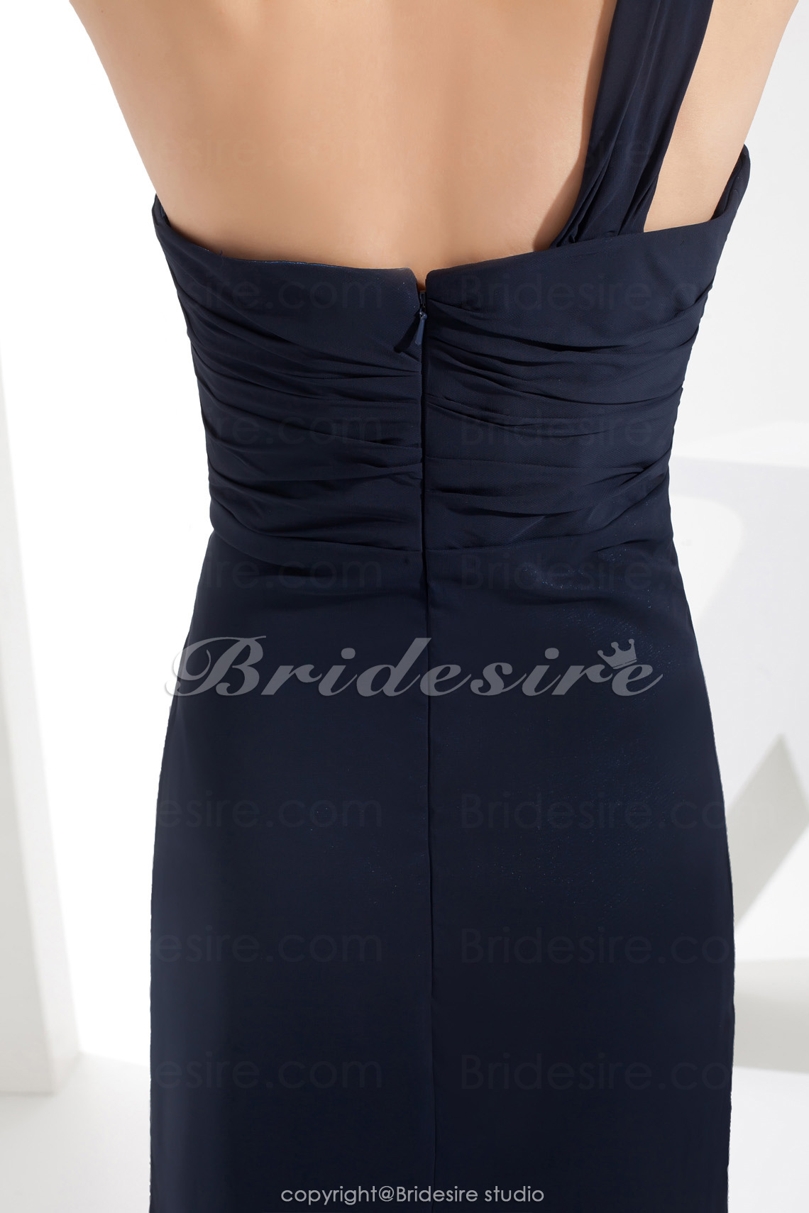 Sheath/Column One Shoulder Floor-length Sleeveless Chiffon Bridesmaid Dress - Thumbnail 8
