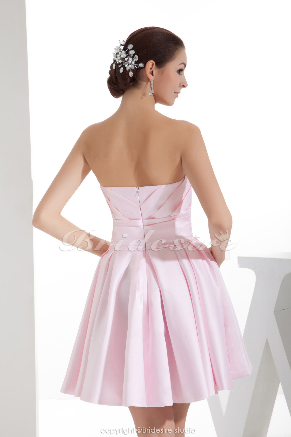 A-Linie trägerloser Ausschnitt Kurz/Mini ärmellos Satin Kleid - Thumbnail 6