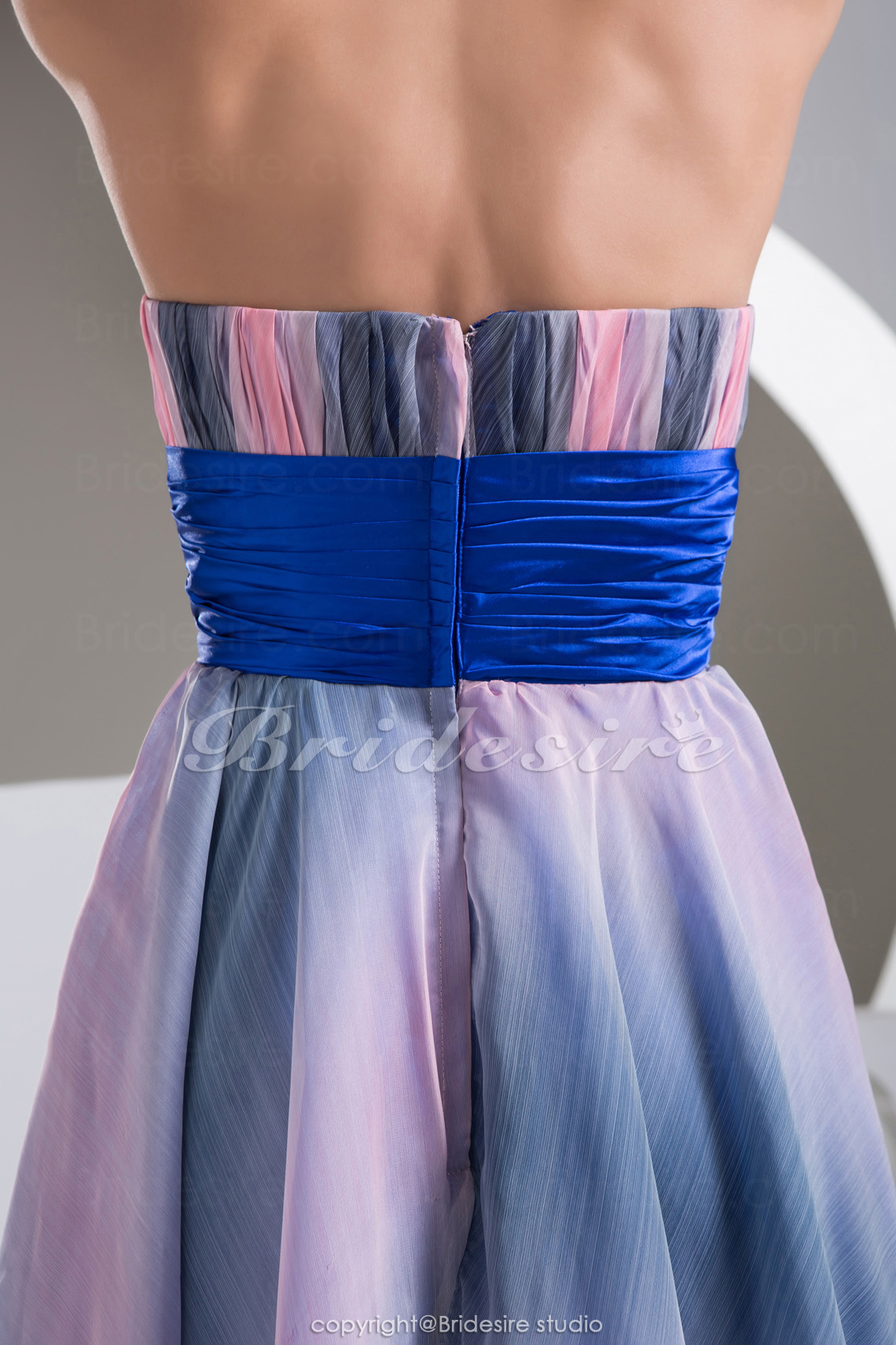 A-Linie Herz-Ausschnitt Asymmetrisch ärmellos Stretch-Satin Chiffon Kleid - Thumbnail 5