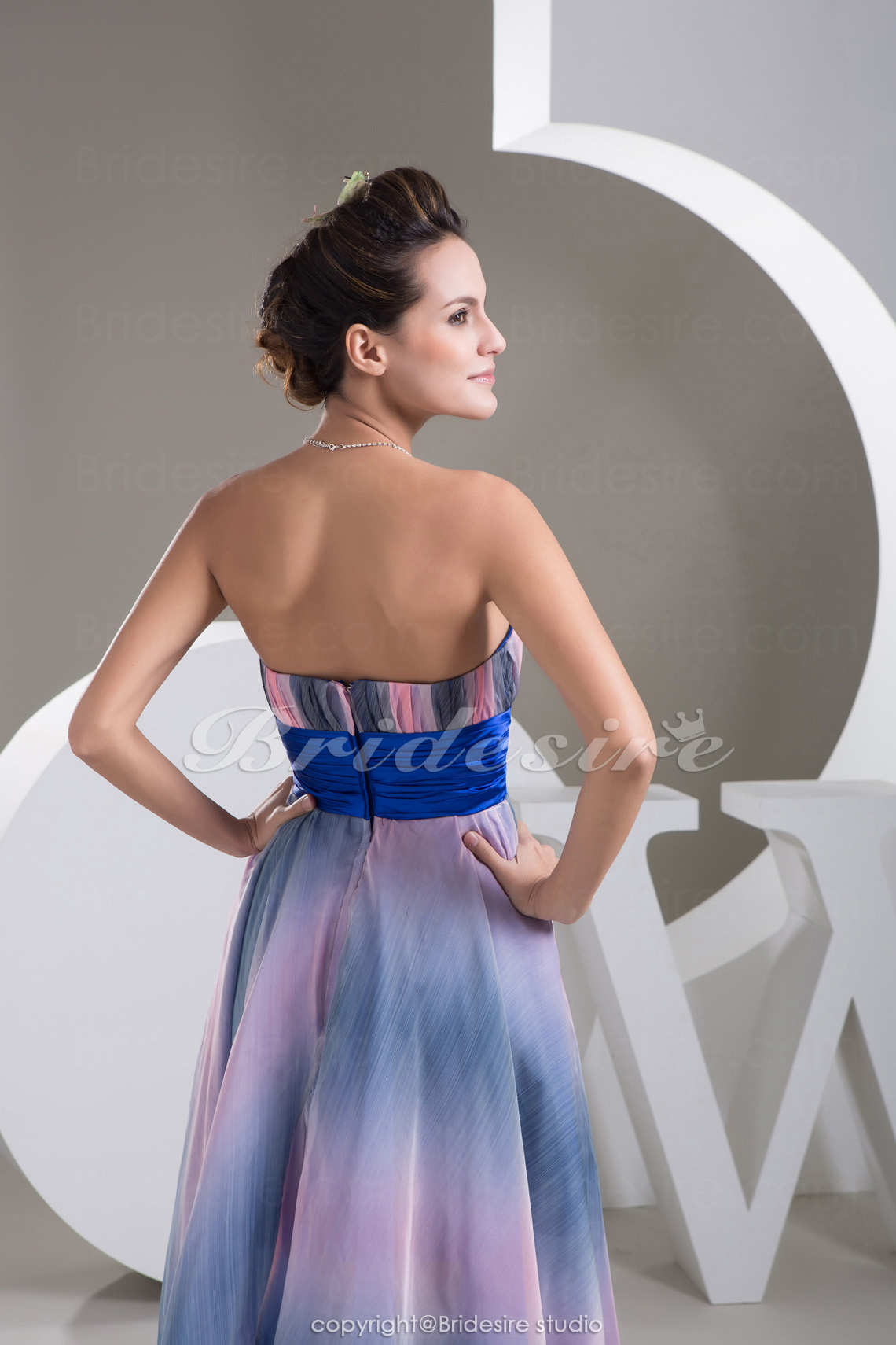 A-Linie Herz-Ausschnitt Asymmetrisch ärmellos Stretch-Satin Chiffon Kleid - Thumbnail 6