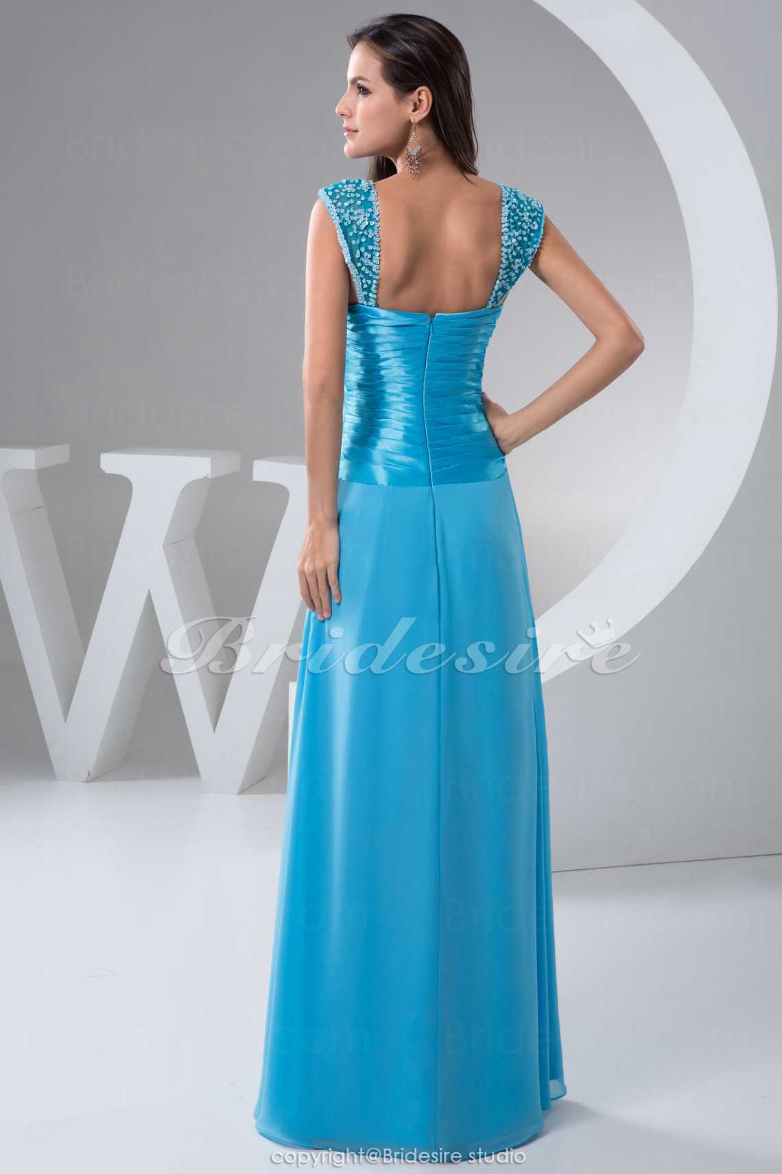A-line Sweetheart Floor-length Short Sleeve Chiffon Satin Dress - Thumbnail 7