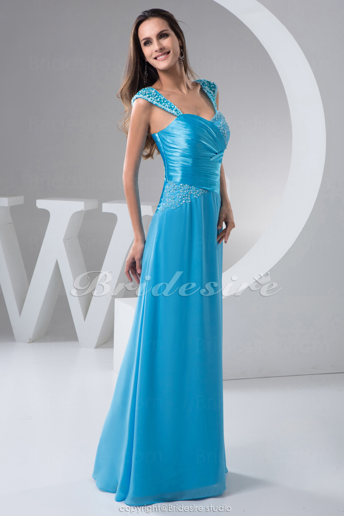 A-line Sweetheart Floor-length Short Sleeve Chiffon Satin Dress - Thumbnail 8