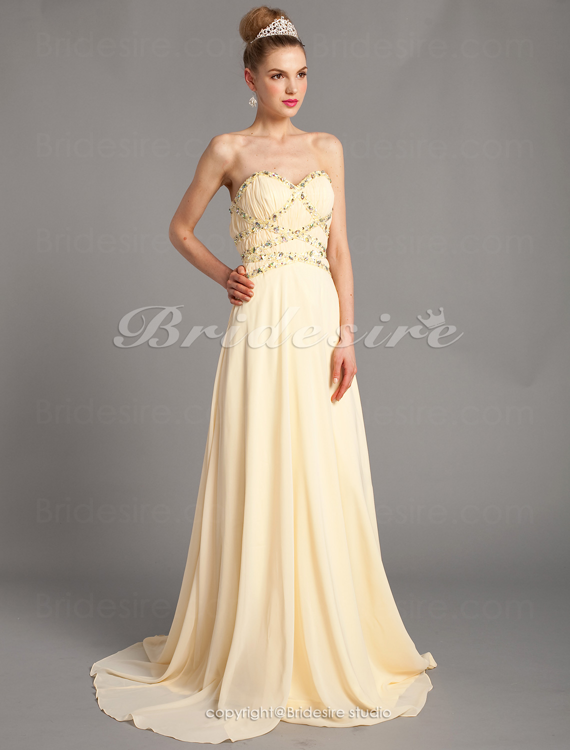 A-line Strapless Sweetheart Chiffon And Tulle Floor-length Evening Dresses - Thumbnail 2