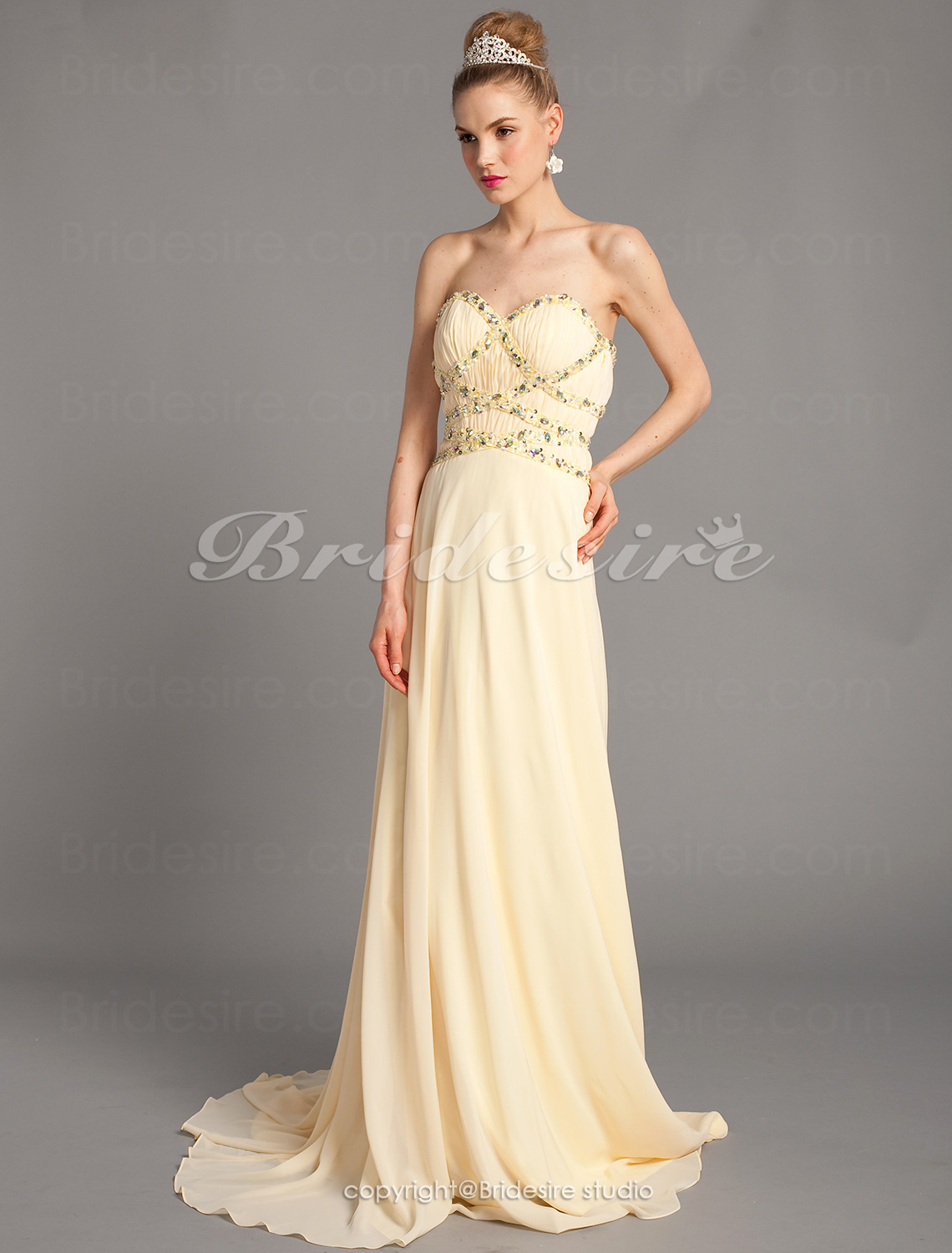 A-line Strapless Sweetheart Chiffon And Tulle Floor-length Evening Dresses - Thumbnail 3