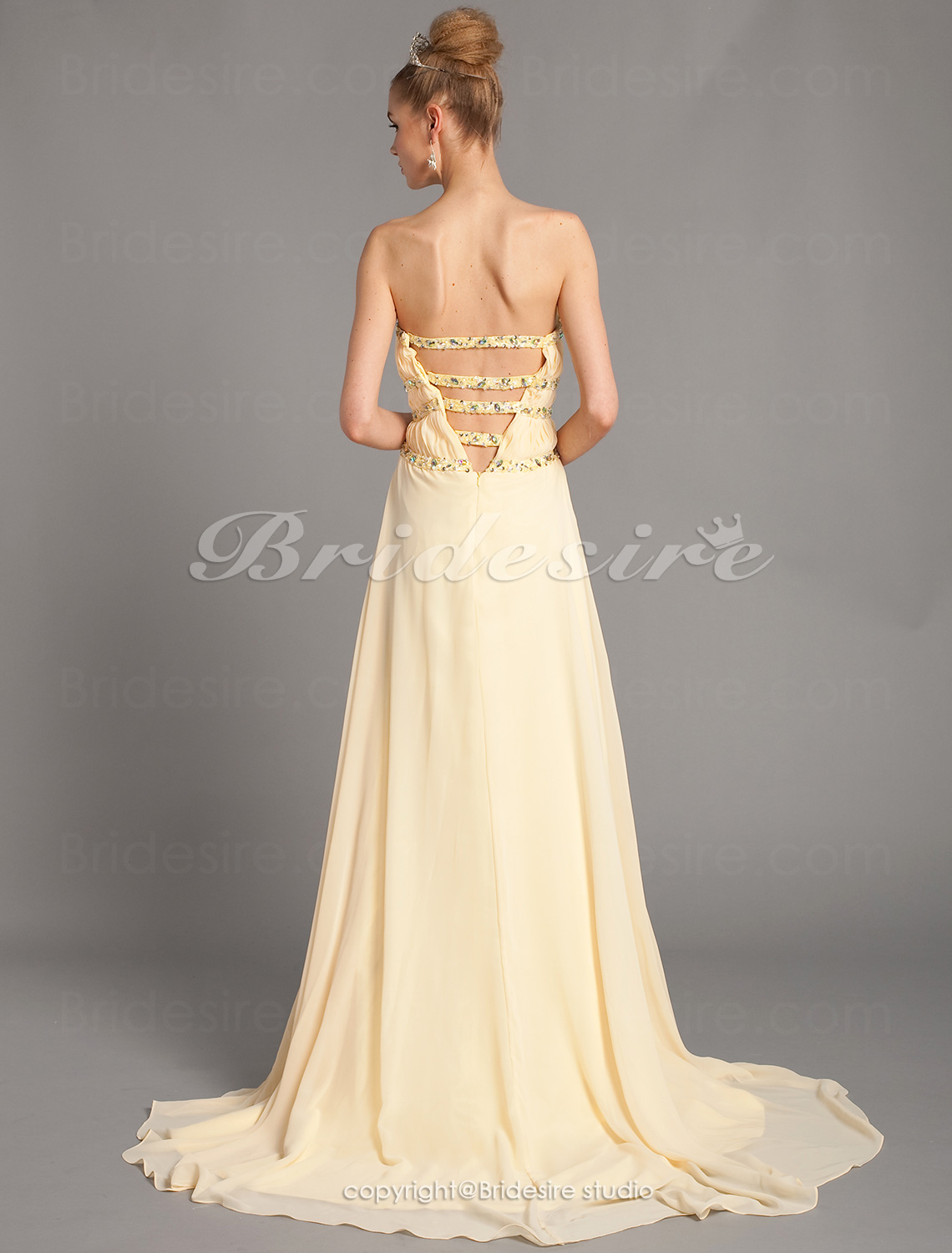 A-line Strapless Sweetheart Chiffon And Tulle Floor-length Evening Dresses - Thumbnail 4