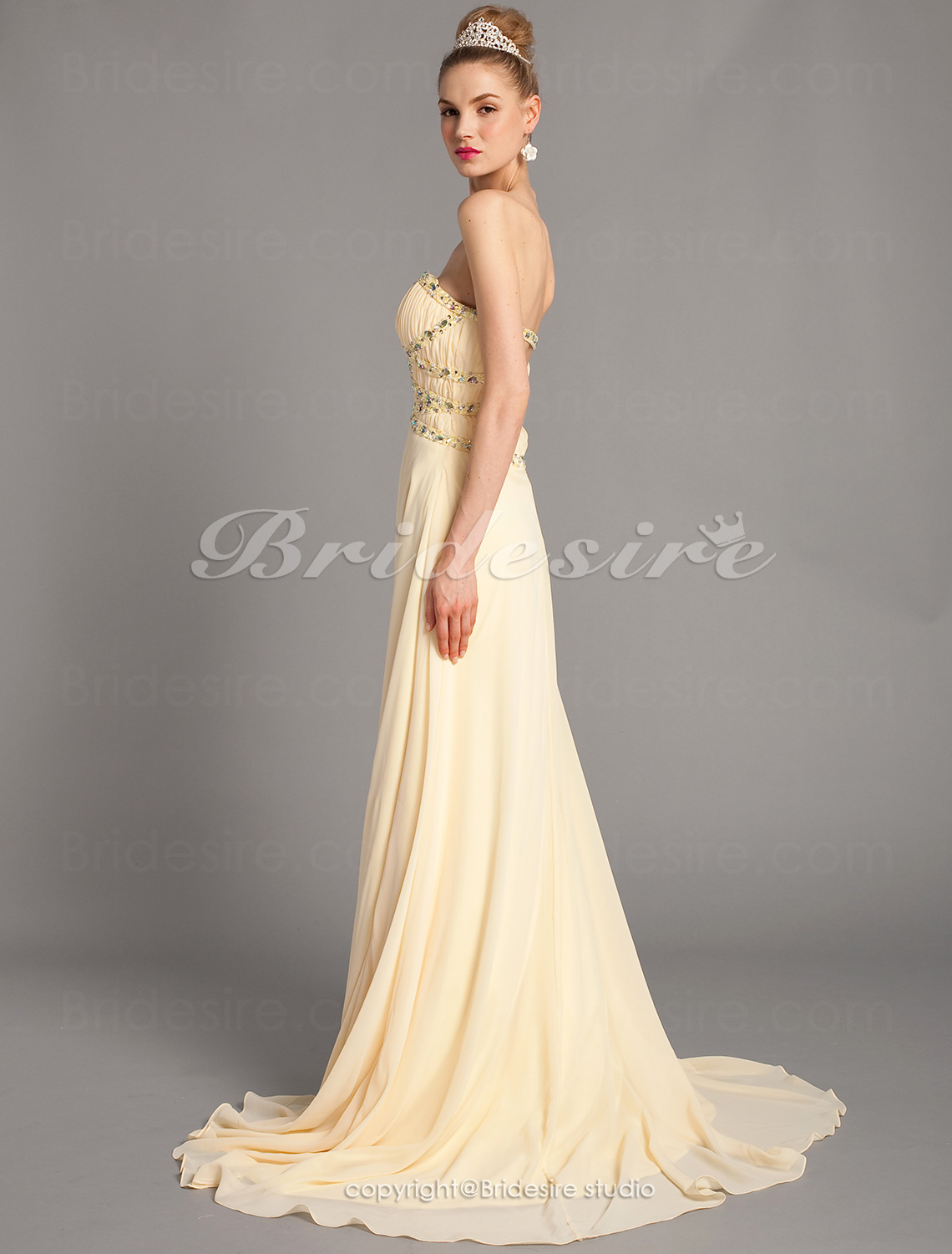 A-line Strapless Sweetheart Chiffon And Tulle Floor-length Evening Dresses - Thumbnail 5