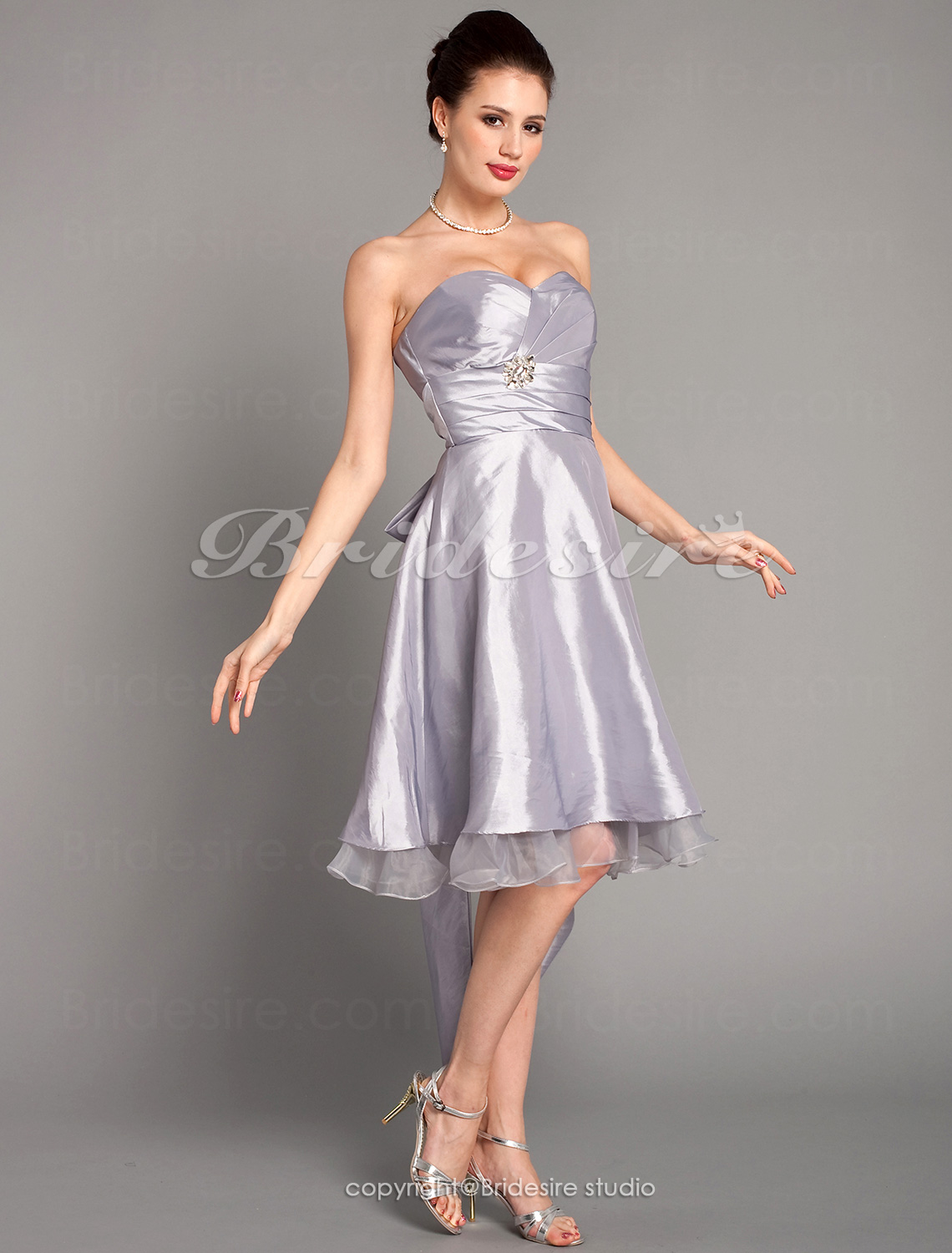 A-line Knee-length Organza Over Taffeta Organza Strapless Sweetheart Bridesmaid Dress  - Thumbnail 2