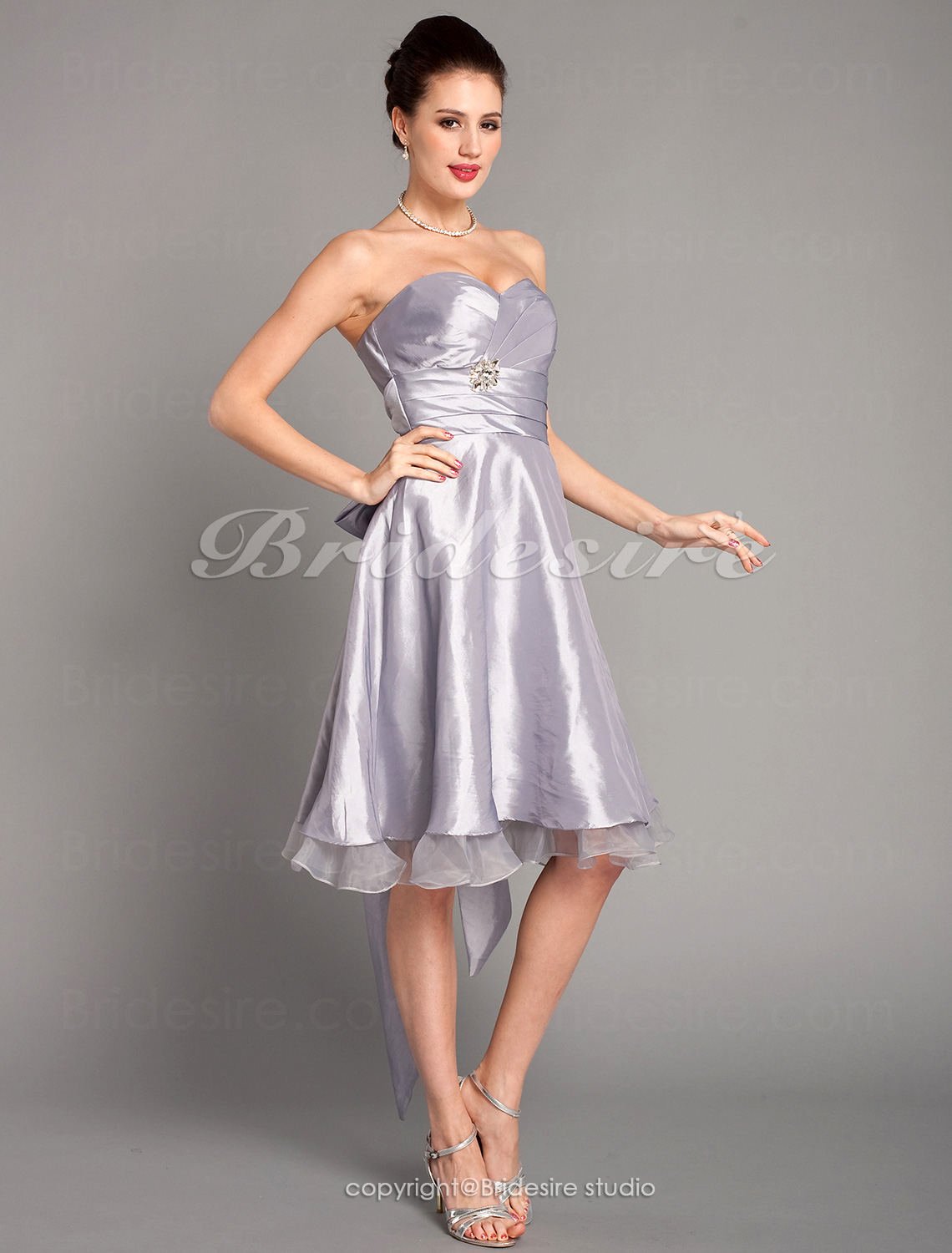 A-line Knee-length Organza Over Taffeta Organza Strapless Sweetheart Bridesmaid Dress  - Thumbnail 3