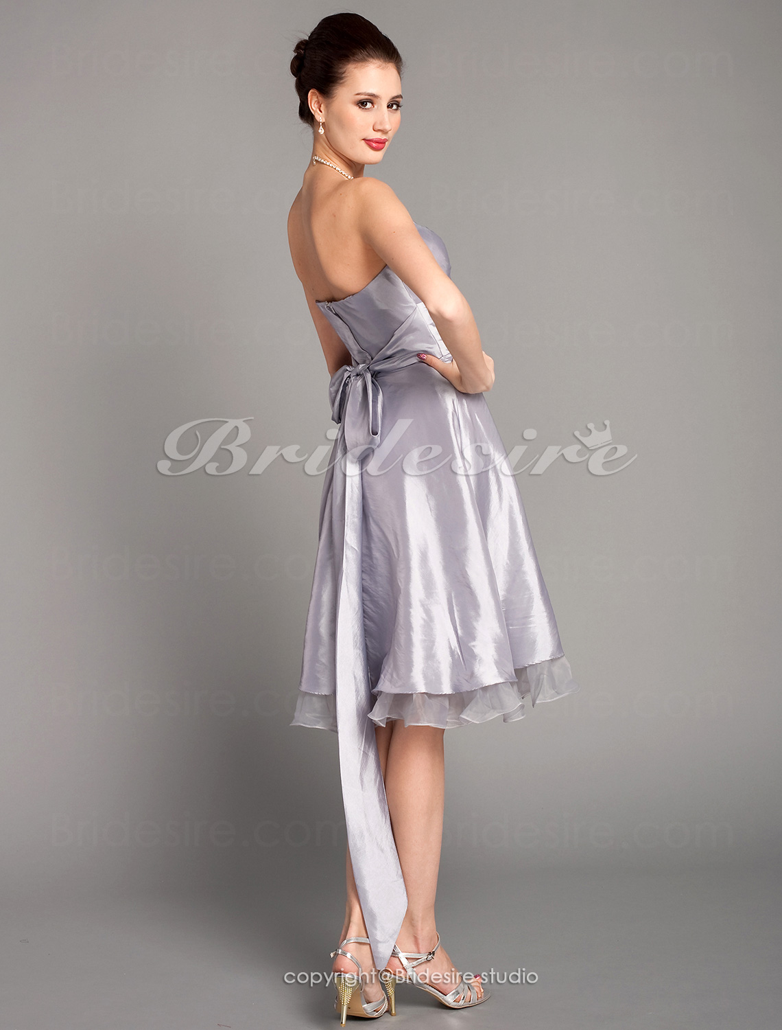 A-line Knee-length Organza Over Taffeta Organza Strapless Sweetheart Bridesmaid Dress  - Thumbnail 4