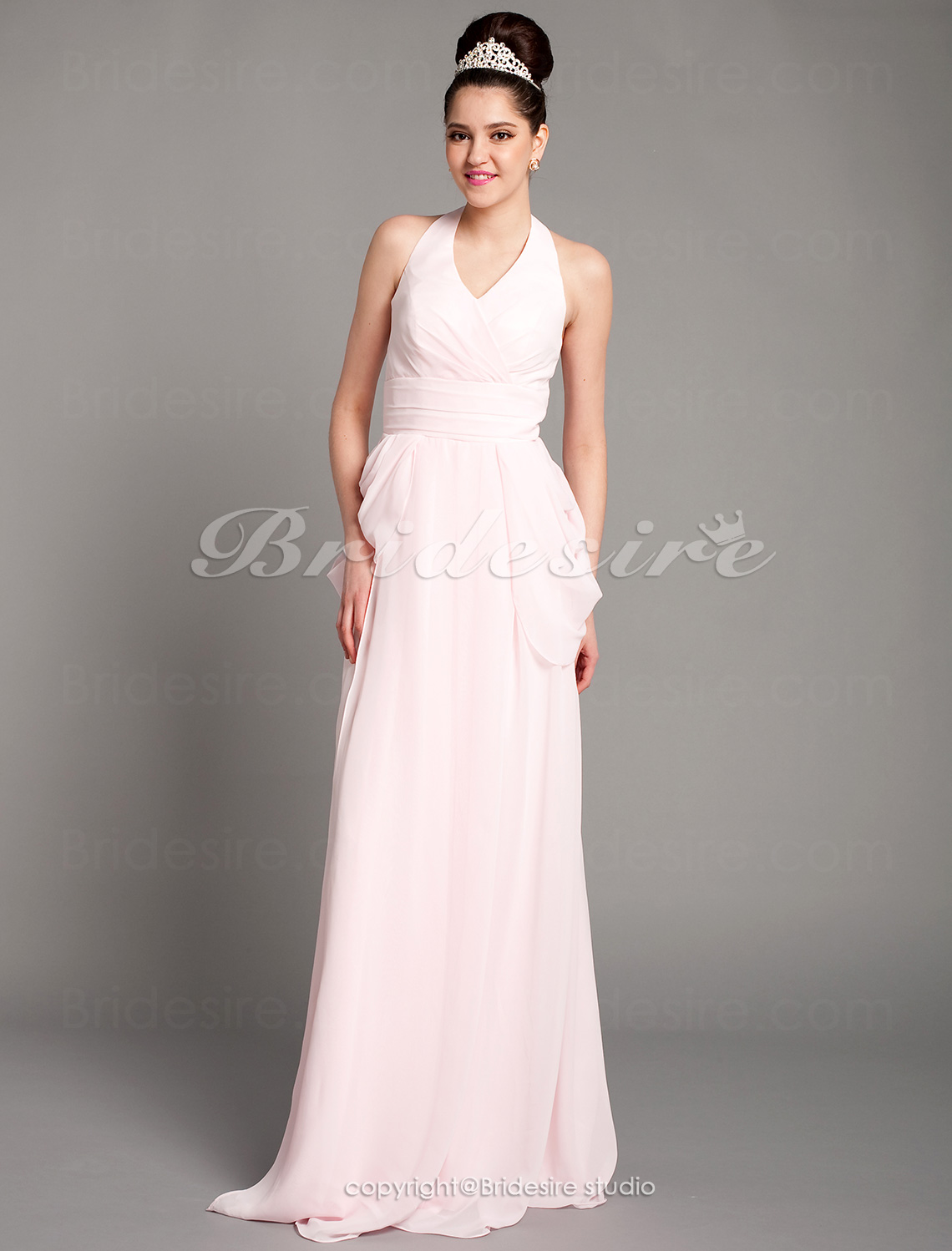 A-line Chiffon Floor-length Halter Evening Dress - Thumbnail 3