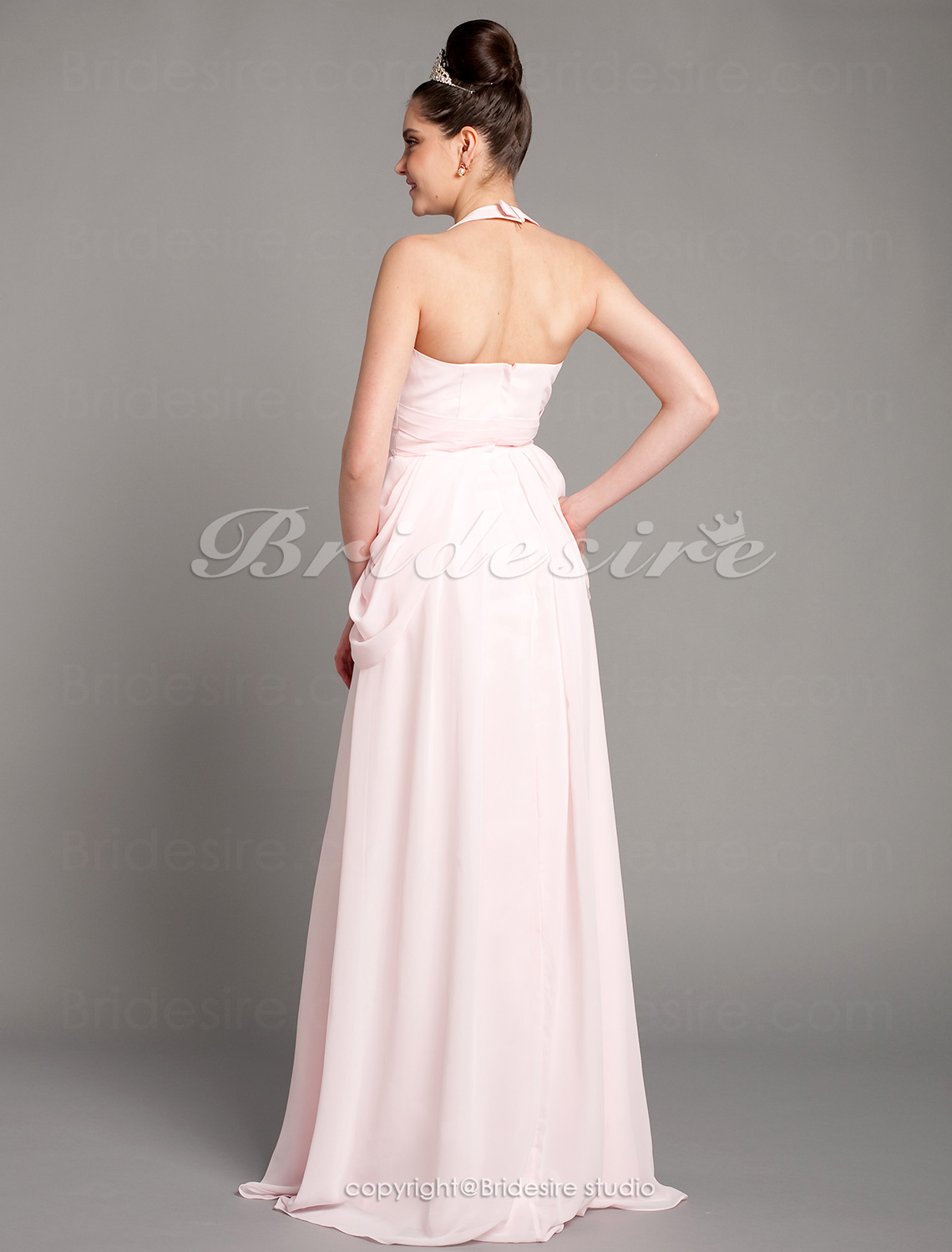 A-line Chiffon Floor-length Halter Evening Dress - Thumbnail 4