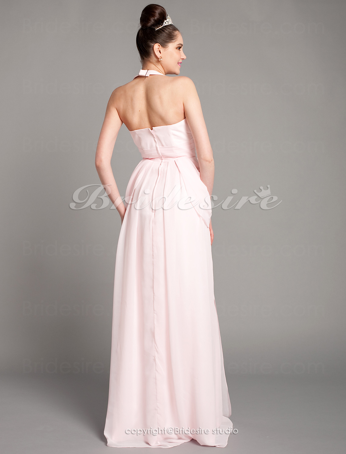 A-line Chiffon Floor-length Halter Evening Dress - Thumbnail 5