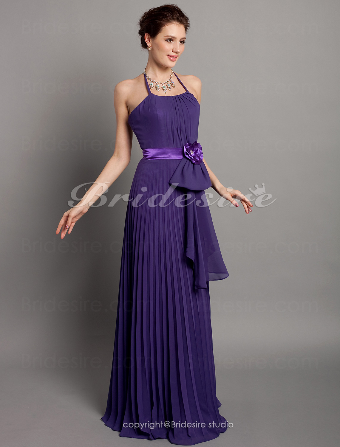 A-line Chiffon Floor-length Halter Bridesmaid Dress - Thumbnail 2