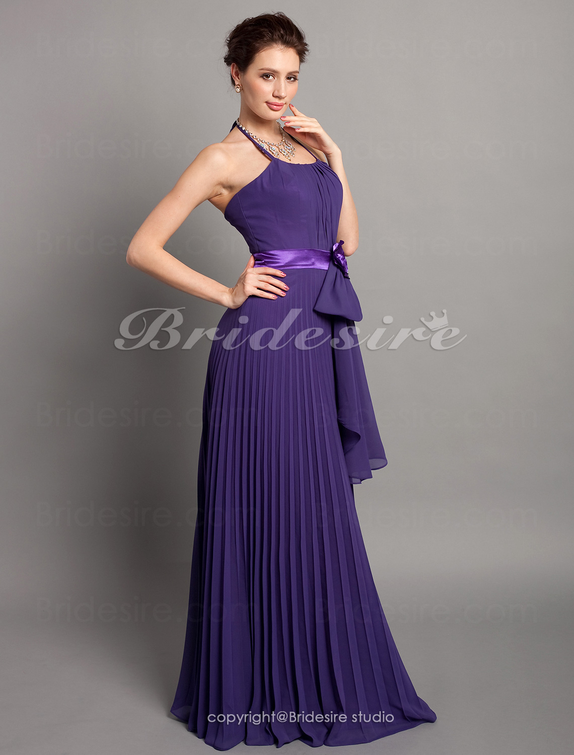 A-line Chiffon Floor-length Halter Bridesmaid Dress - Thumbnail 3