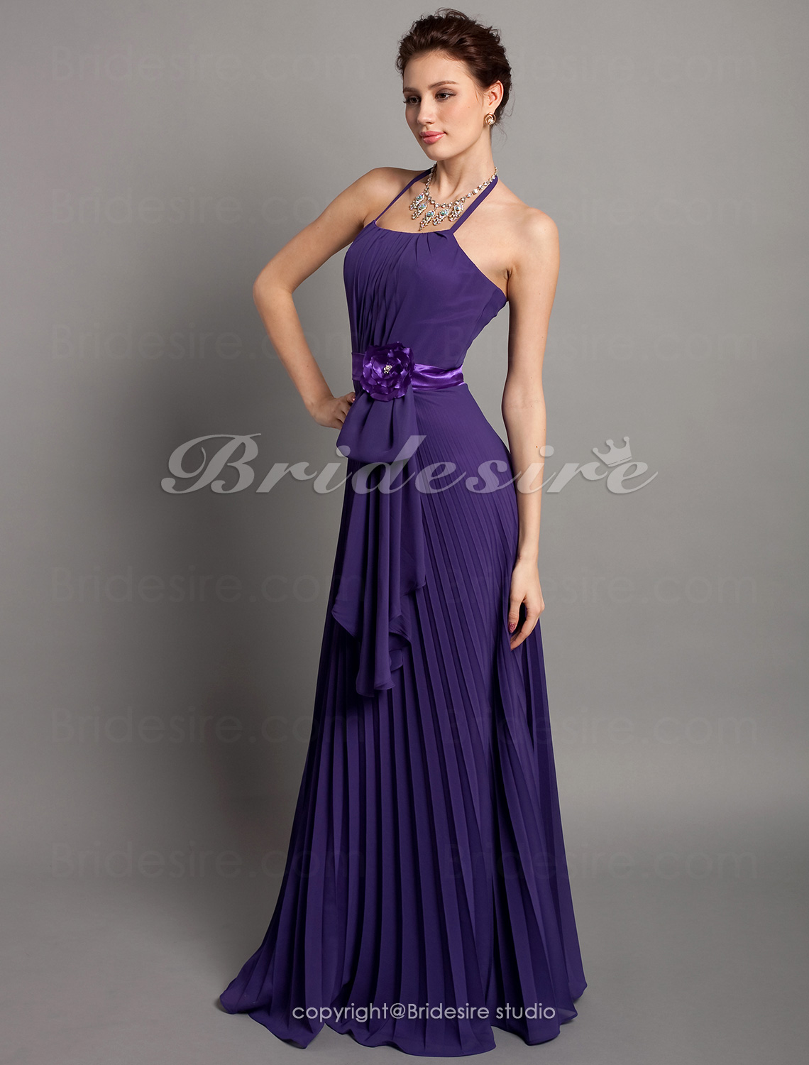 A-line Chiffon Floor-length Halter Bridesmaid Dress - Thumbnail 4