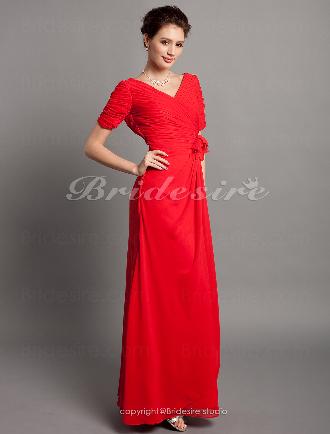 Sheath/ Column Chiffon Floor-length One Shoulder Bridesmaid Dress - Thumbnail 3