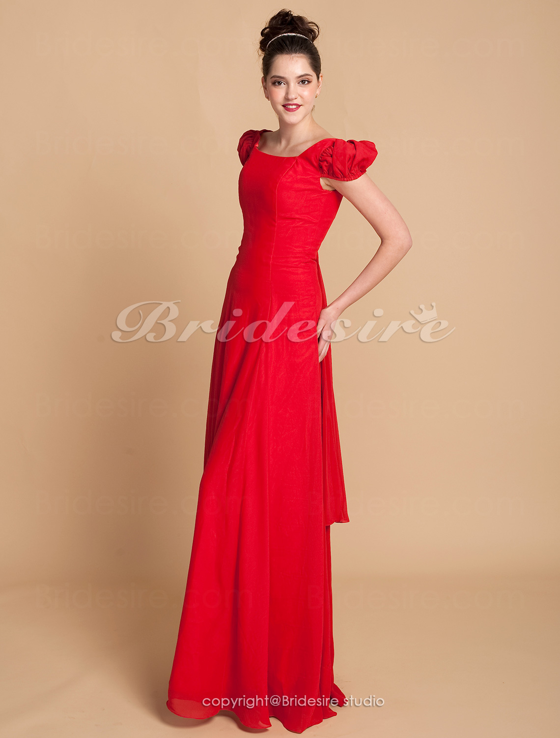A-line Floor-length Juliet Chiffon Square Bridesmaid/ Wedding Party Dress - Thumbnail 2