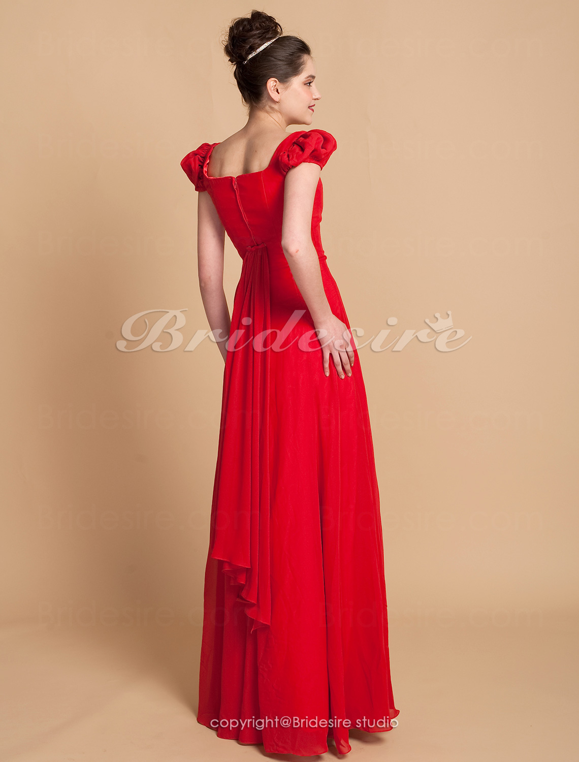 A-line Floor-length Juliet Chiffon Square Bridesmaid/ Wedding Party Dress - Thumbnail 3