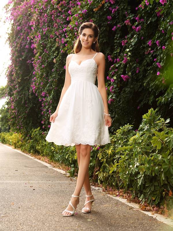 A-line Spaghetti Straps Sleeveless Lace Wedding Dress