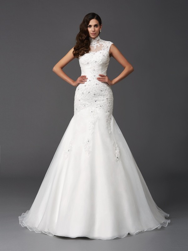 Meerjungfrau-Linie / Mermaid-Stil Stehkragen ärmellos Organza