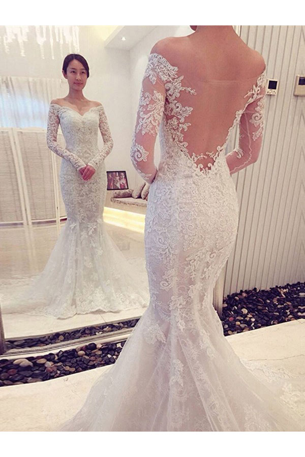 Trumpet/Mermaid Sweetheart Long Sleeve Lace Wedding Dress
