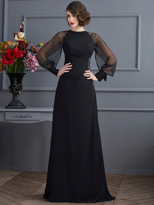 Sheath/Column Scoop Long Sleeve Chiffon Dress