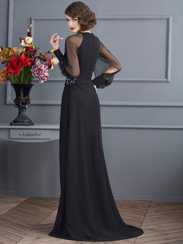 Sheath/Column Scoop Long Sleeve Chiffon Dress - Thumbnail 2