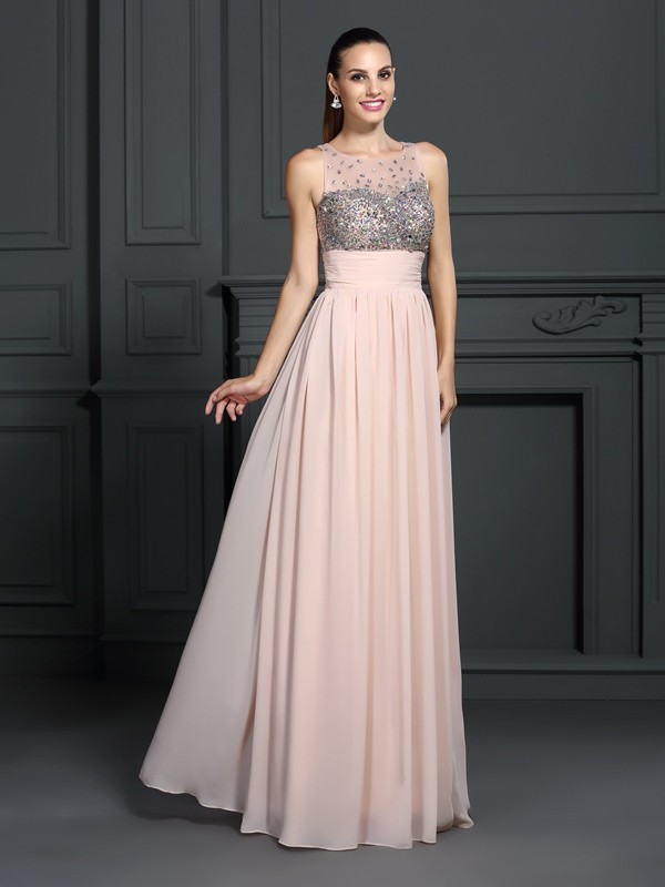 A-linje Øse Ermeløs Chiffon Kjole