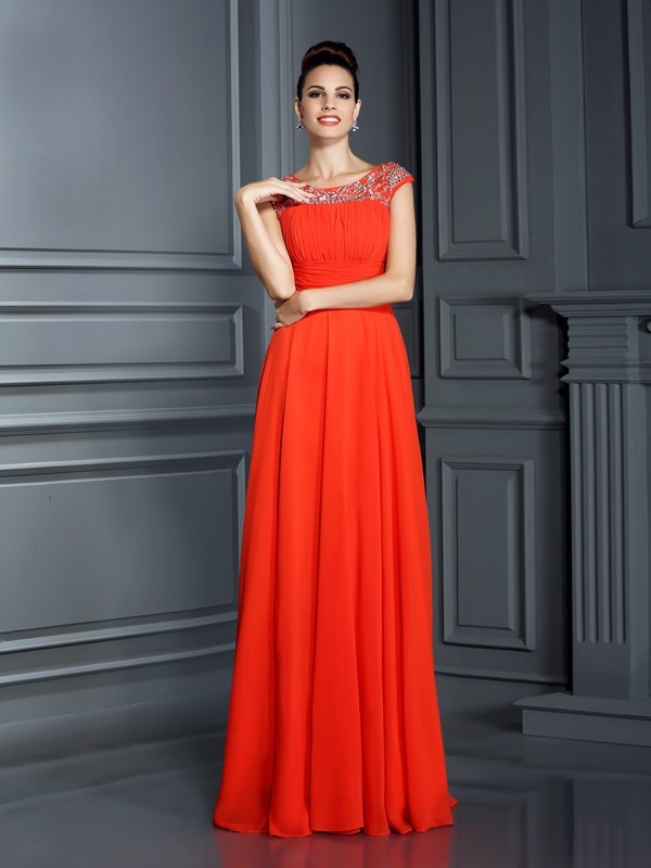 A-Linie U-Boot-Ausschnitt ärmellos Chiffon Kleid