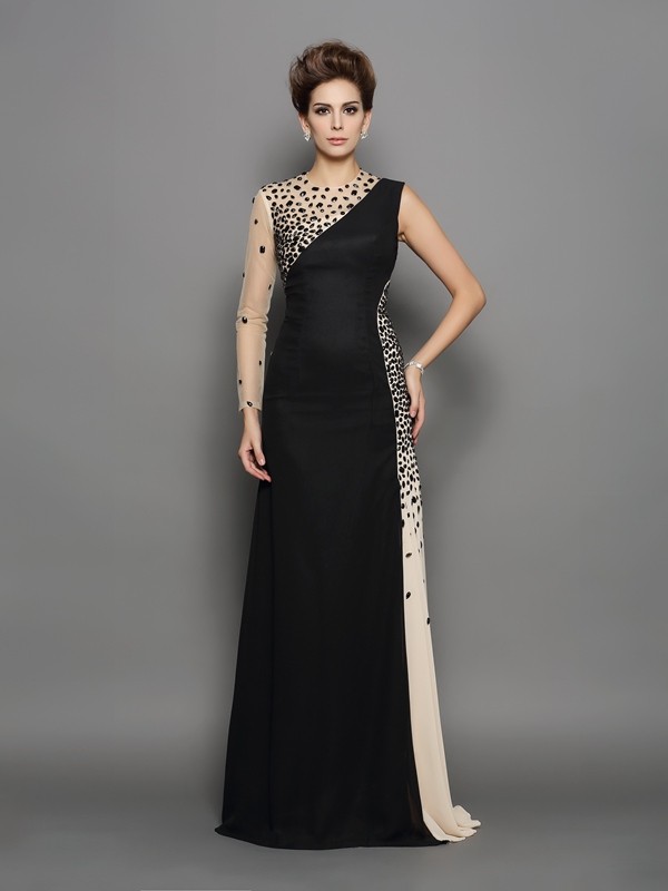 Etui-Linie/Column Stehkragen Lange Ärmel Chiffon Kleid