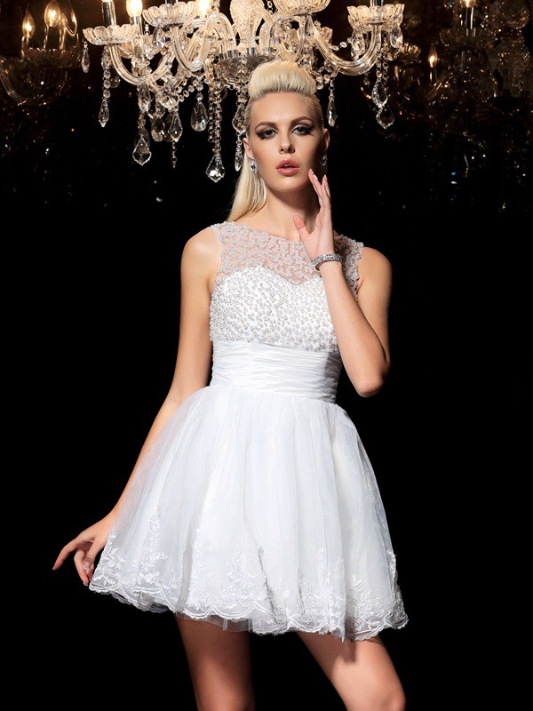 A-Lijn Boot Mouwloos Organza Cocktailjurk