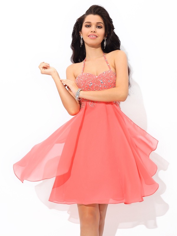 Corte A Escote Halter Sin Mangas Gasa Vestido
