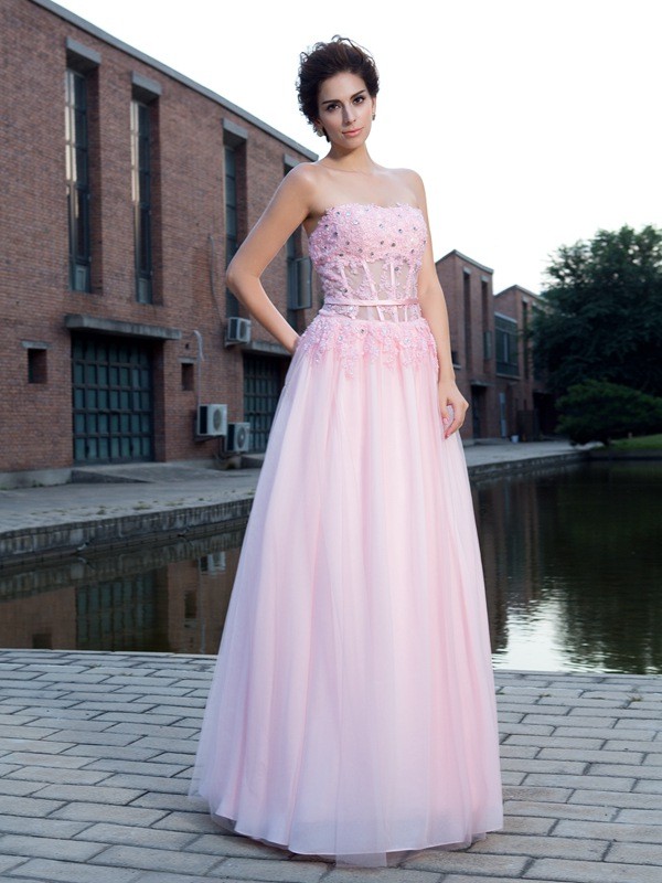 A-Lijn Strapless Mouwloos Tule Avondjurk