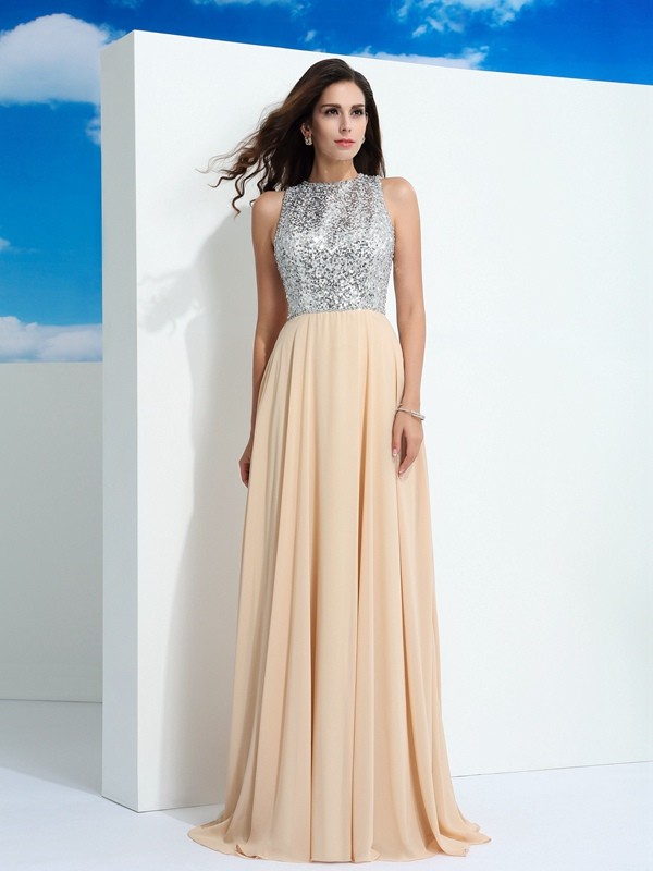 A-Lijn Hoge Neck Mouwloos Chiffon Galajurk