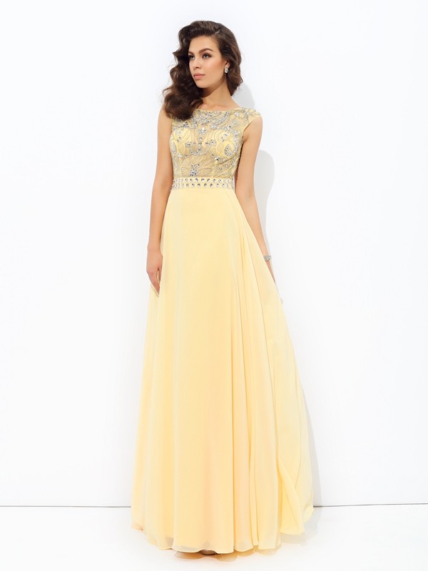 A-linje Bateau Ermeløs Chiffon Kjole