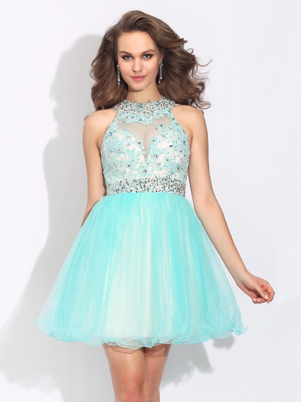 A-line High Neck Sleeveless Tulle Dress