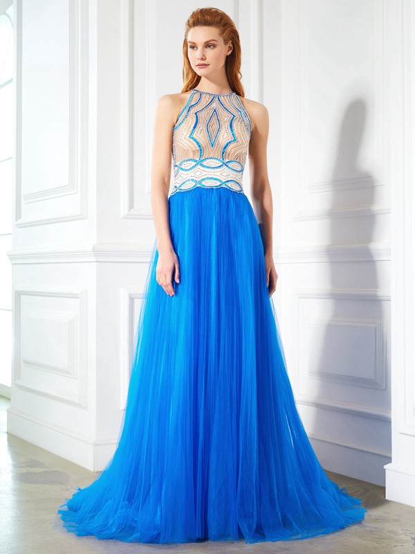 Corte A Escote Joya Sin Mangas Tul Vestido
