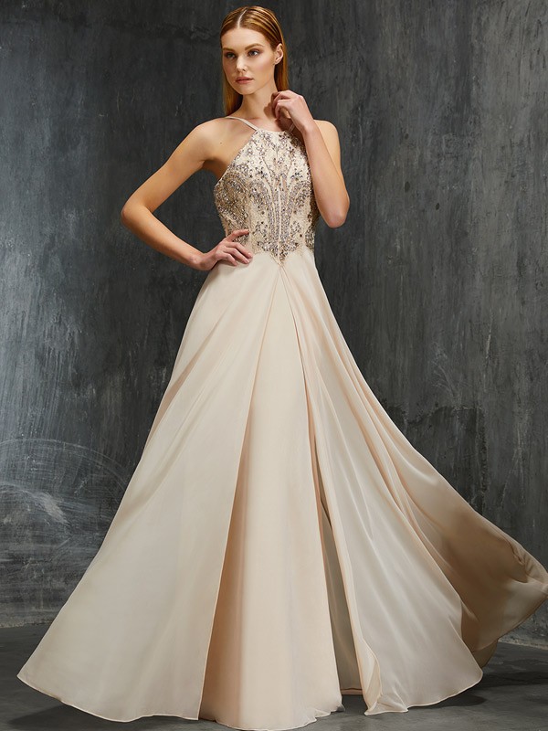 A-line Spaghetti Straps Sleeveless Chiffon Dress
