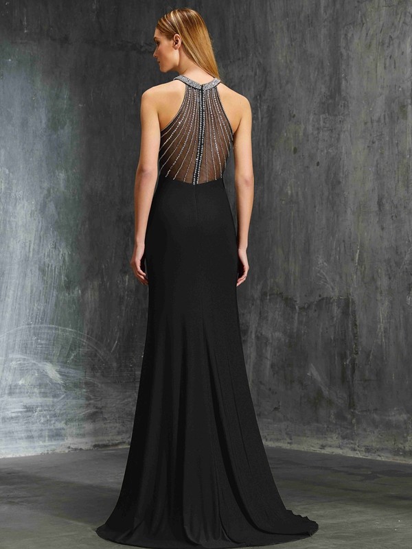 Sheath/Column Jewel Sleeveless Stretch Satin Dress - Thumbnail 2