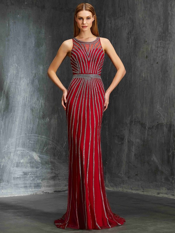 Sheath/Column Scoop Sleeveless Tulle Dress