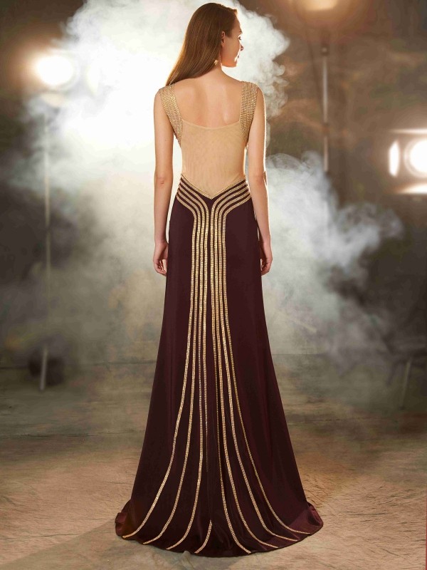 Schede/Kolom V-hals Mouwloos Stretch Satijn Galajurk - Thumbnail 2