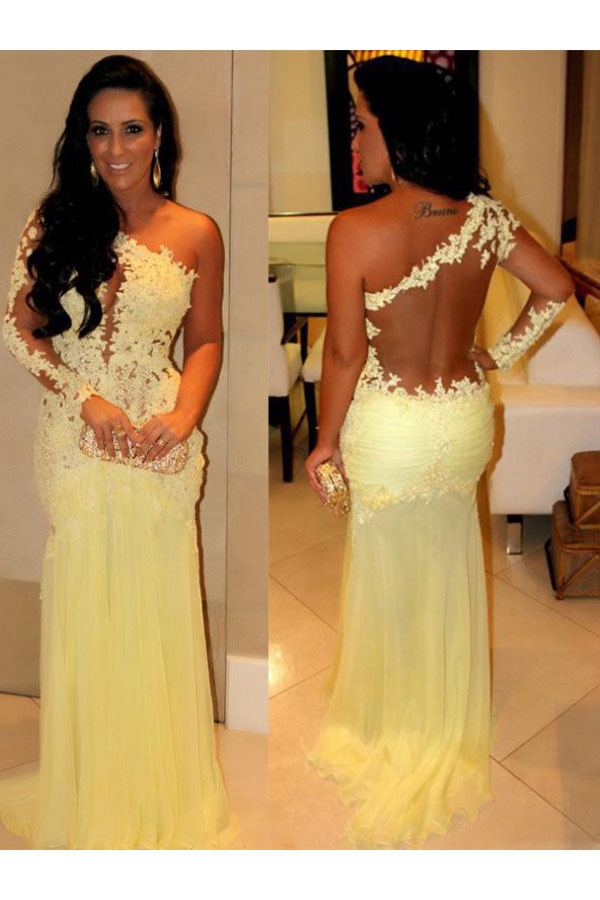 Sheath/Column One Shoulder Long Sleeve Chiffon Dress